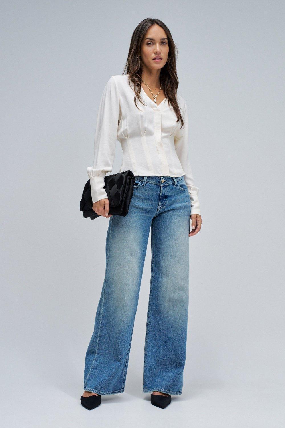 Blue Jeans Low Waist Wide Medium Wash, Blue, large image number 1