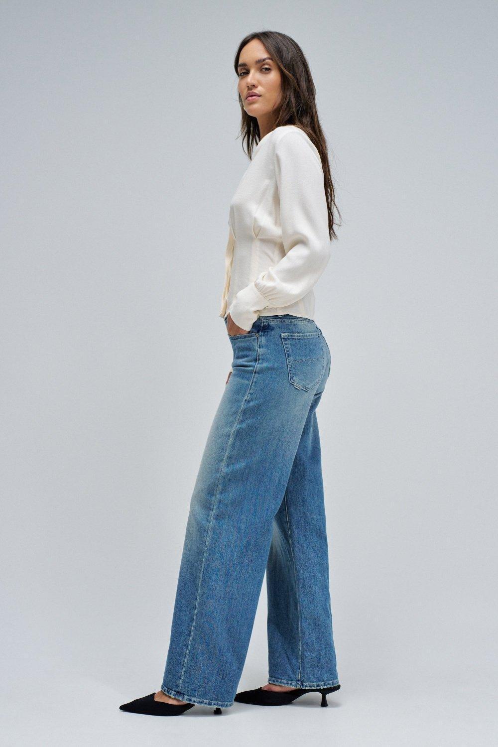Low Rise Wide Jeans, Blue, medium