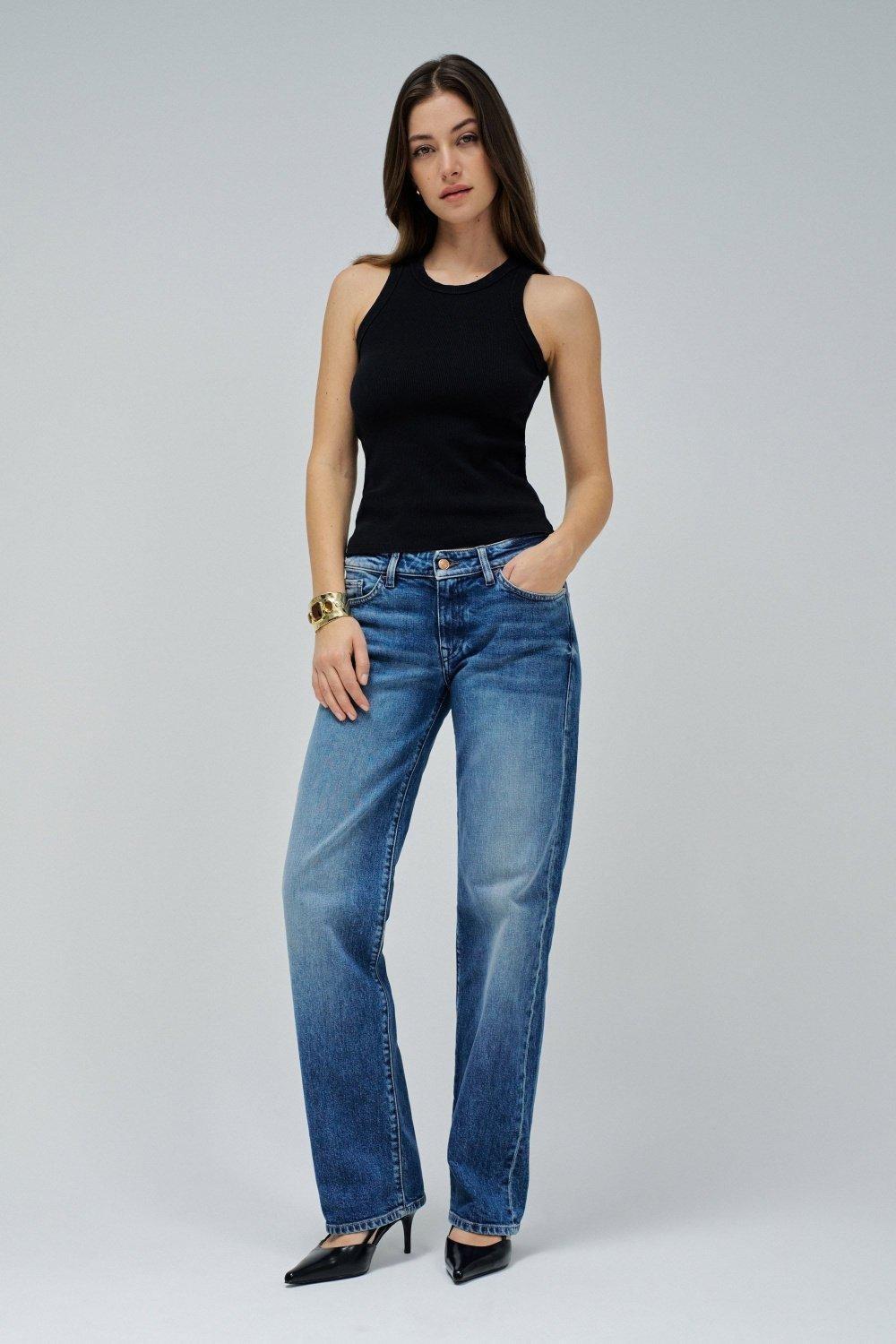 Low Rise Straight Jeans, Navy, medium