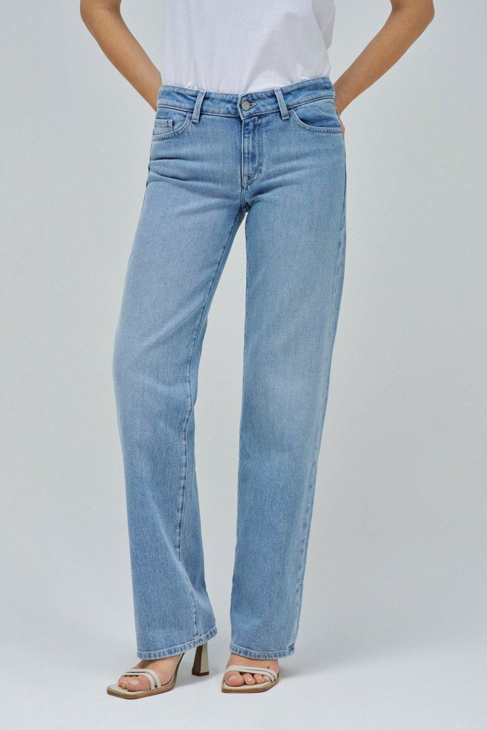 Low Rise Straight Jeans , Blue, medium