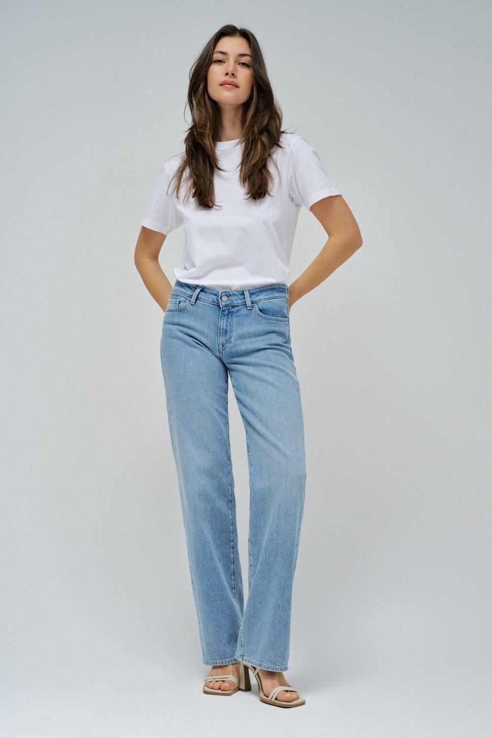 Low Rise Straight Jeans , Blue, medium