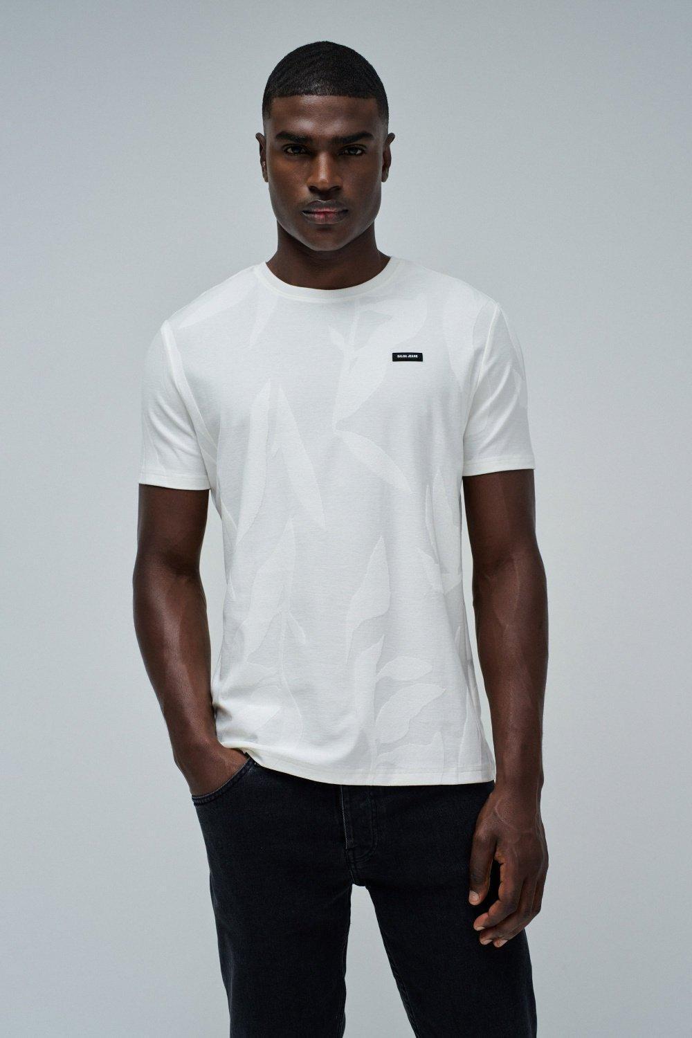 T-Shirt Jacquard With Branding, White, medium