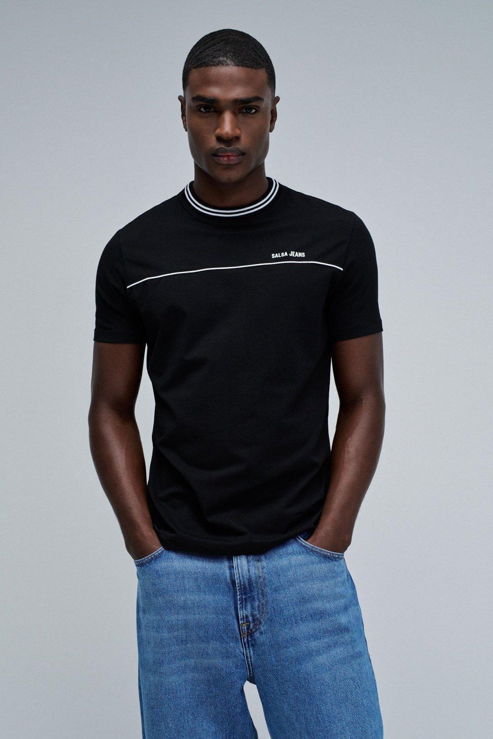 T-Shirt Slim Fit With Sport Collar, Black, medium