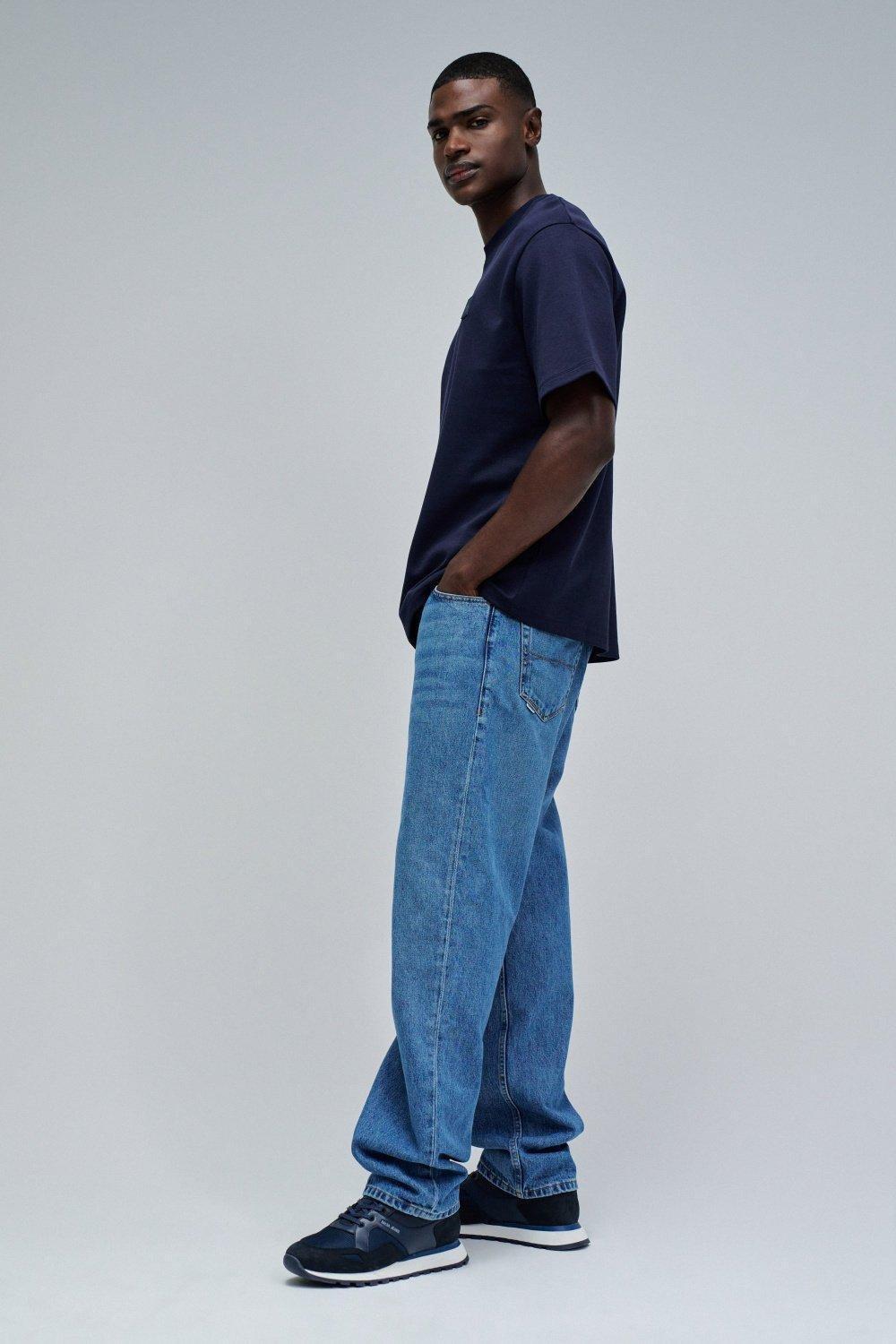 T-Shirt Relaxed Fit with Rubber Badge, Navy, medium