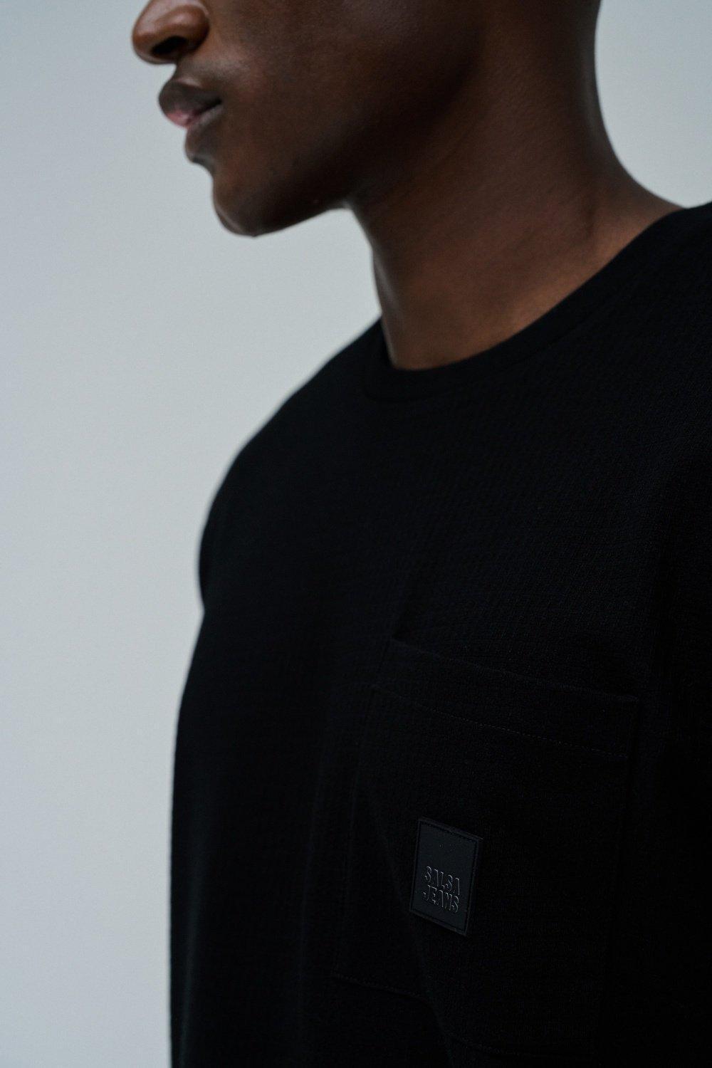 Black Textured T-Shirt With Pocket, , large image number 4