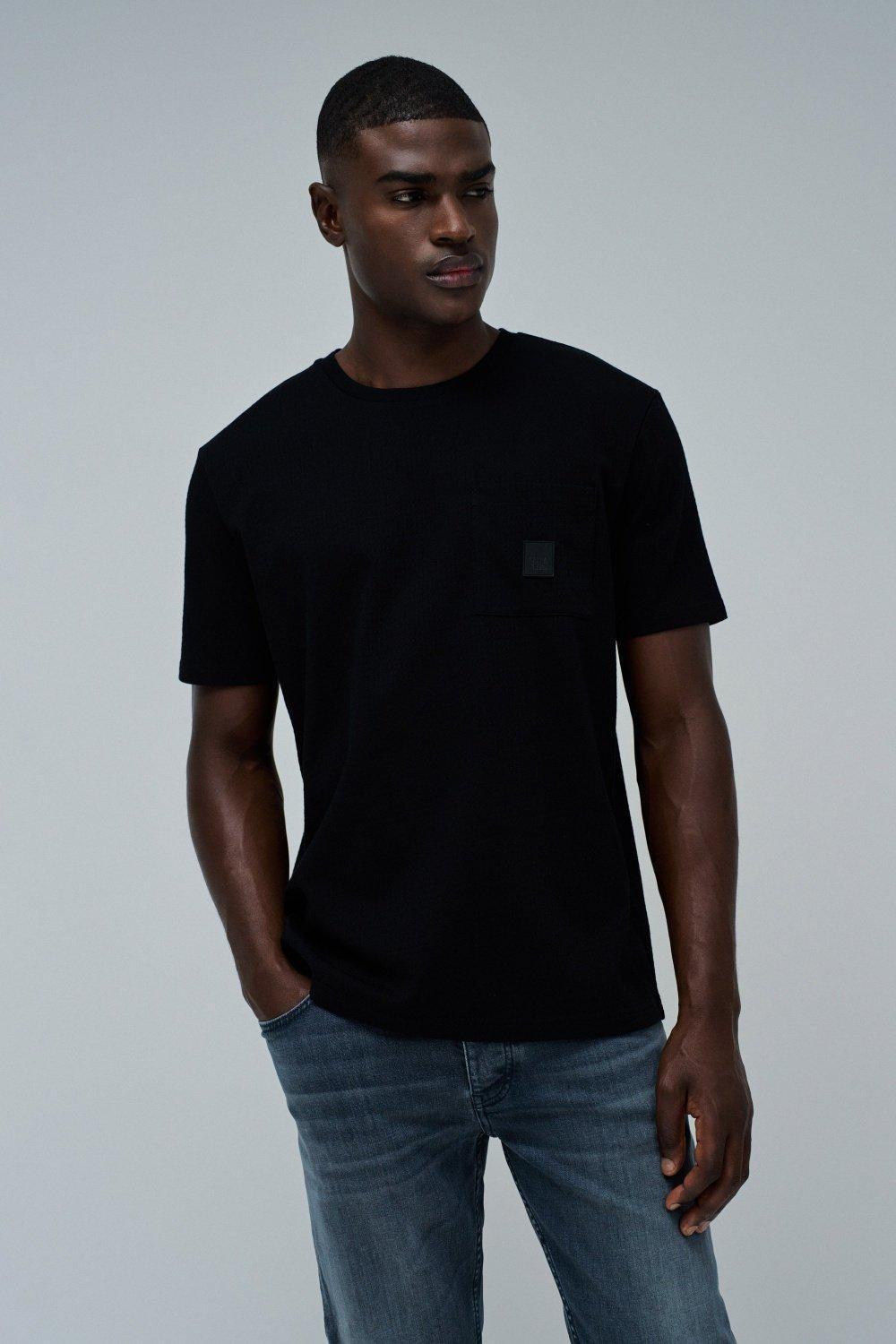 T-Shirt Regular Fit Jacquard Texture , Black, medium