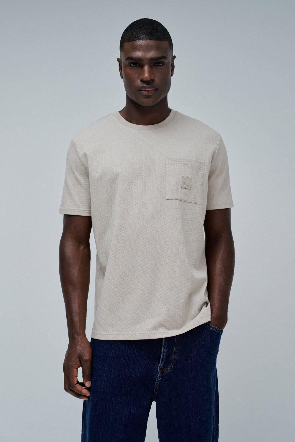 T-Shirt Regular Fit Jacquard Texture, Navy, medium