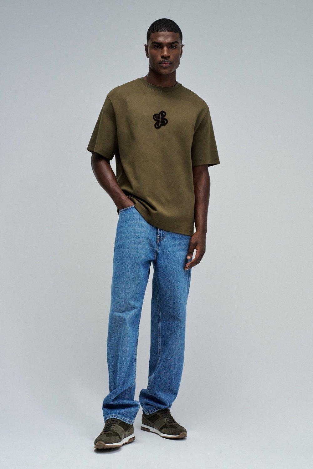 T-Shirt Relaxed Fit Special Embroidery, Green, medium