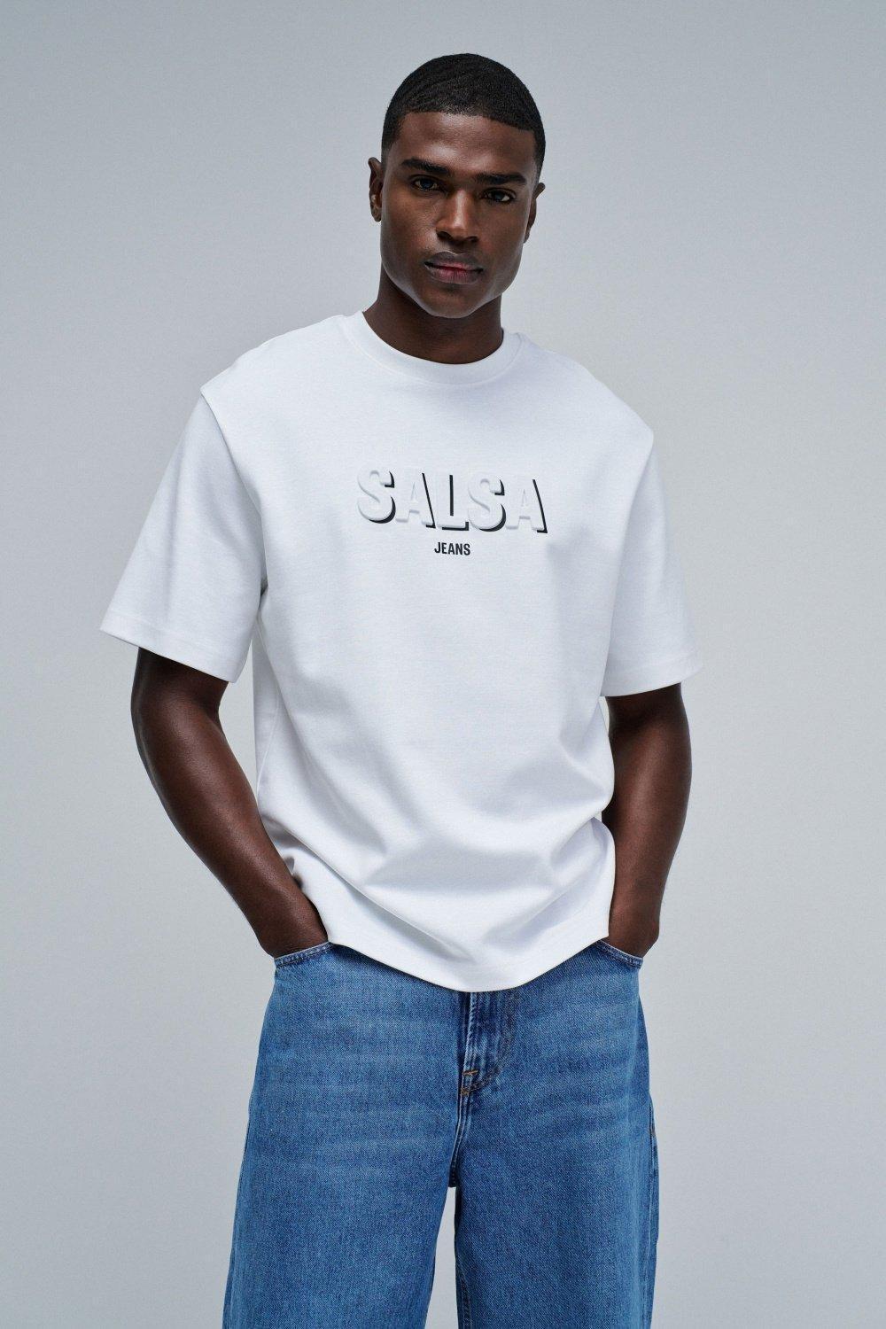 T-Shirt Relaxed Fit Embossed Print, White, large image number 0