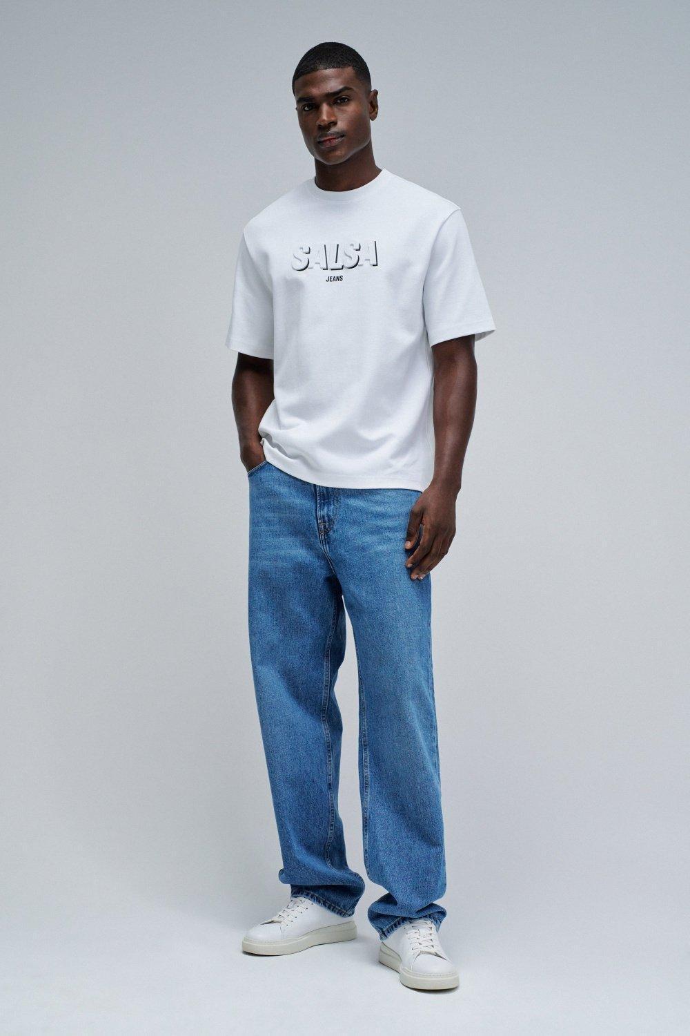 T-Shirt Relaxed Fit Embossed Print, White, large image number 1