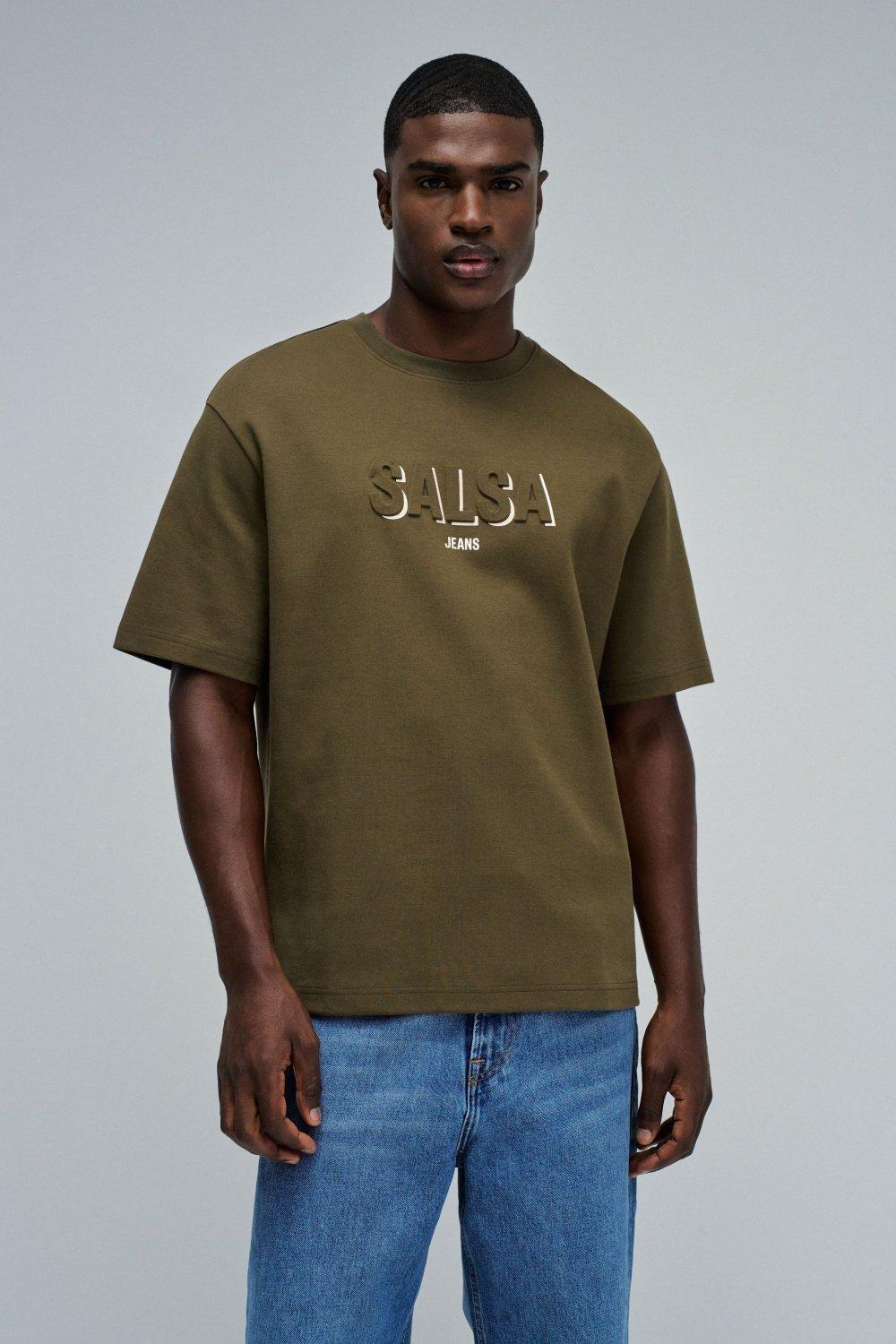T-Shirt Relaxed Fit Embossed Print, Green, large image number 0