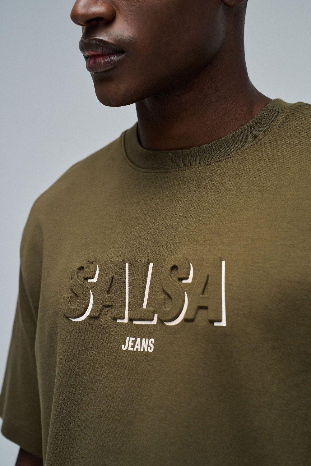 T-Shirt Relaxed Fit Embossed Print, Green, large image number 4