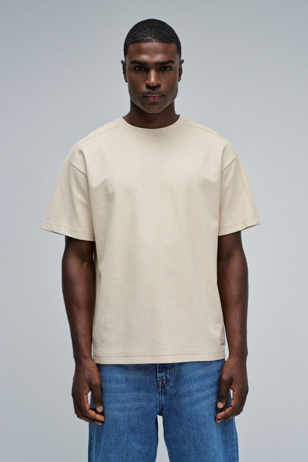 T-Shirt Relaxed Fit with Back Print, Cream, medium