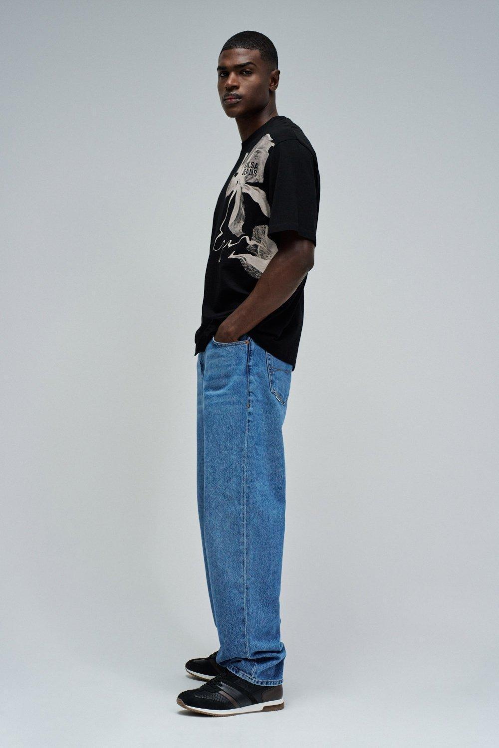 T-Shirt Relaxed Fit With Floral Print, Black, medium