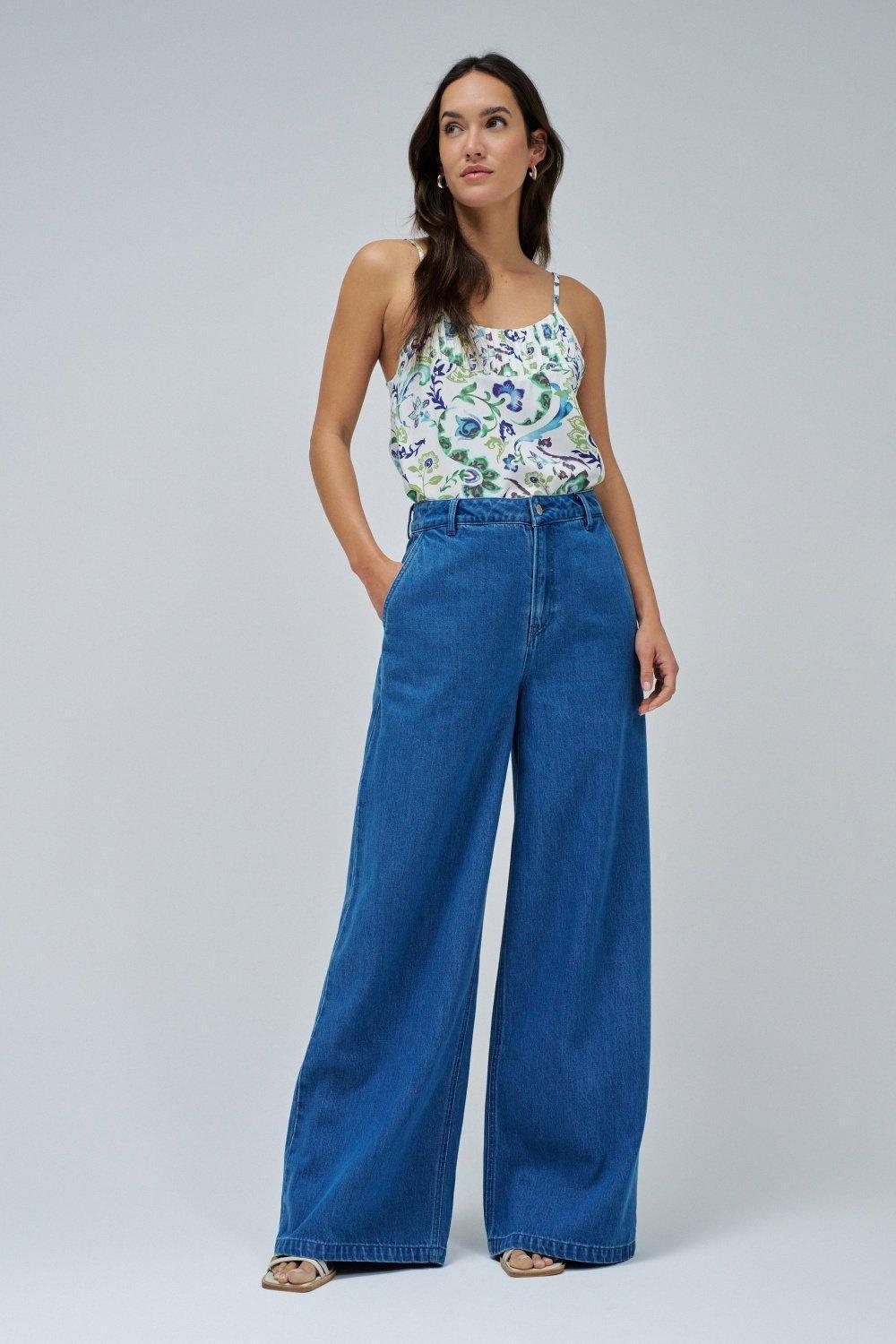 Blue Trousers In Lightdenim With Wide Leg, , large image number 1