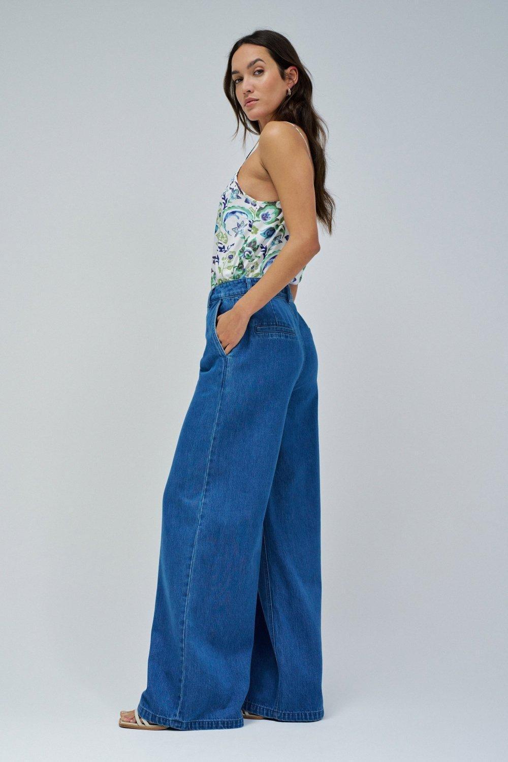 Blue Trousers In Lightdenim With Wide Leg, , large image number 2