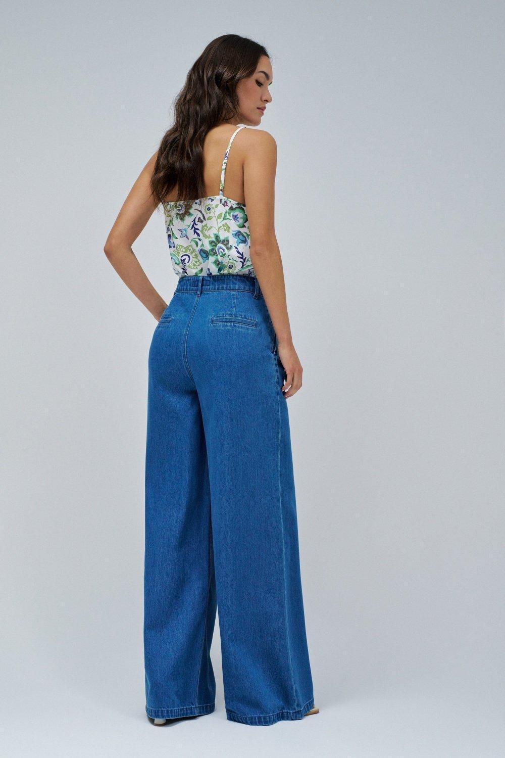 Blue Trousers In Lightdenim With Wide Leg, , large image number 3
