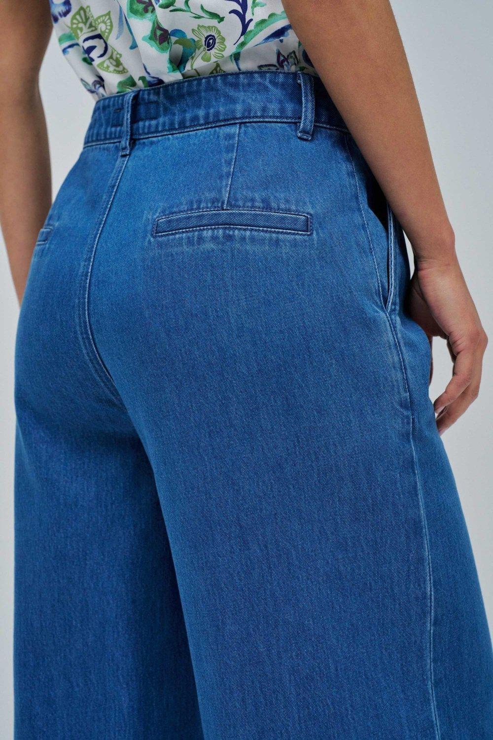 Blue Trousers In Lightdenim With Wide Leg, , large image number 4