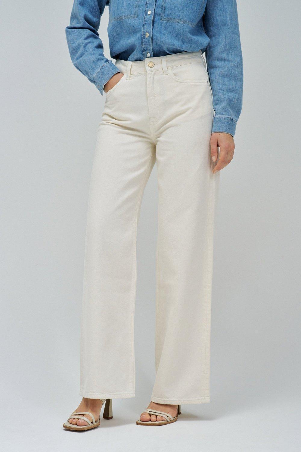 Beige Plain Wide-Leg Jeans, , large image number 0