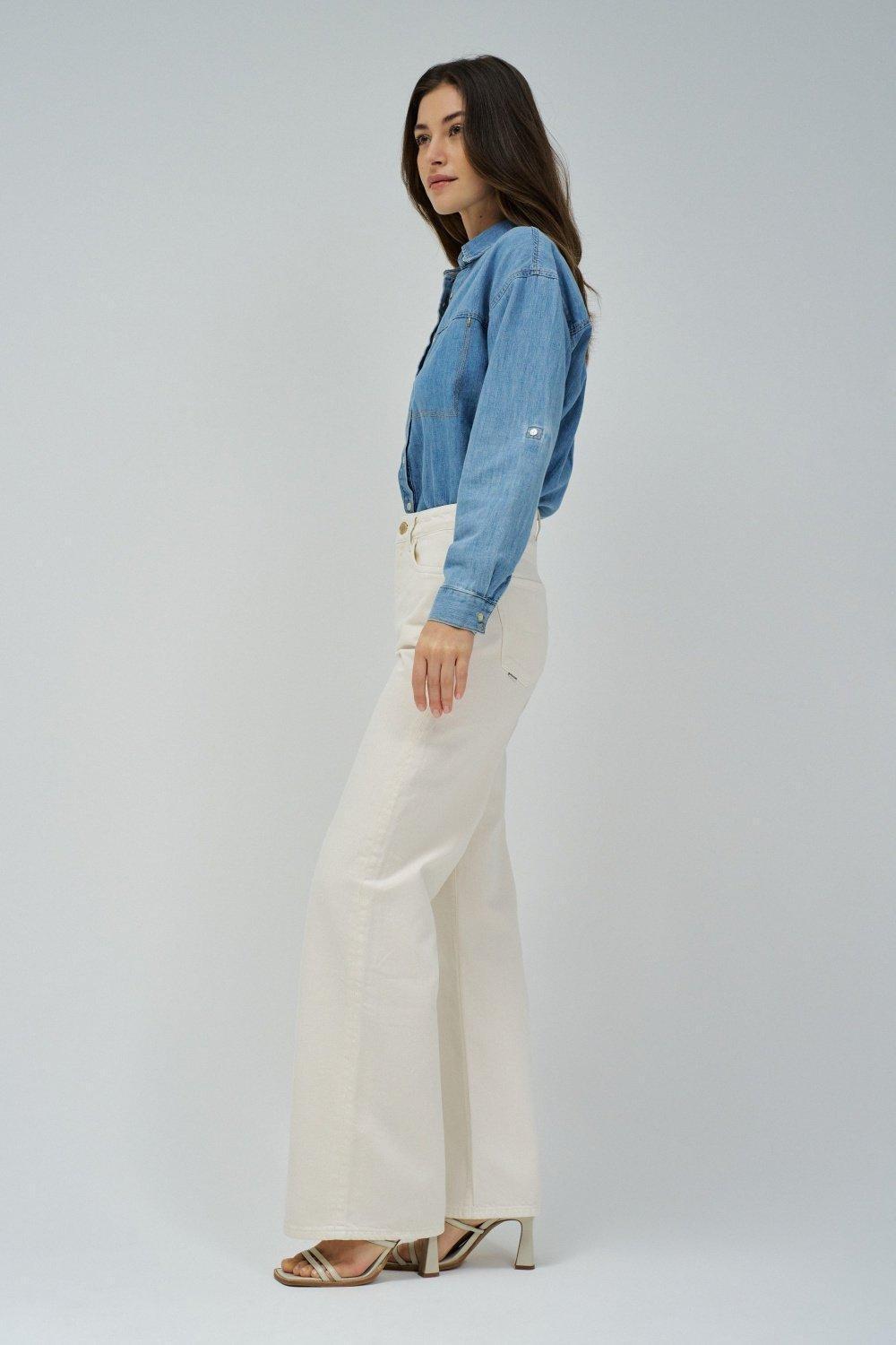 Beige Plain Wide-Leg Jeans, , large image number 2