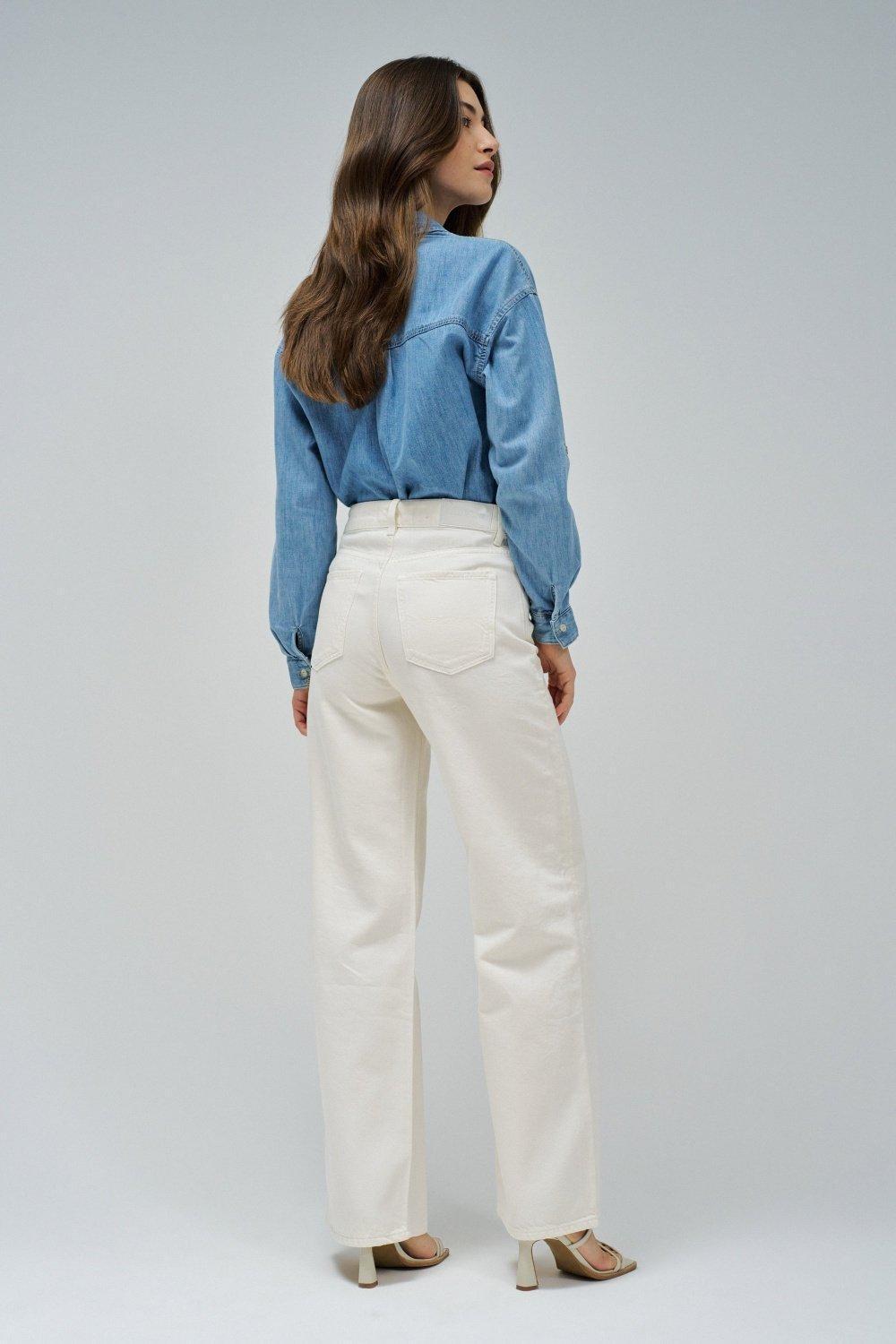 Beige Plain Wide-Leg Jeans, , large image number 3