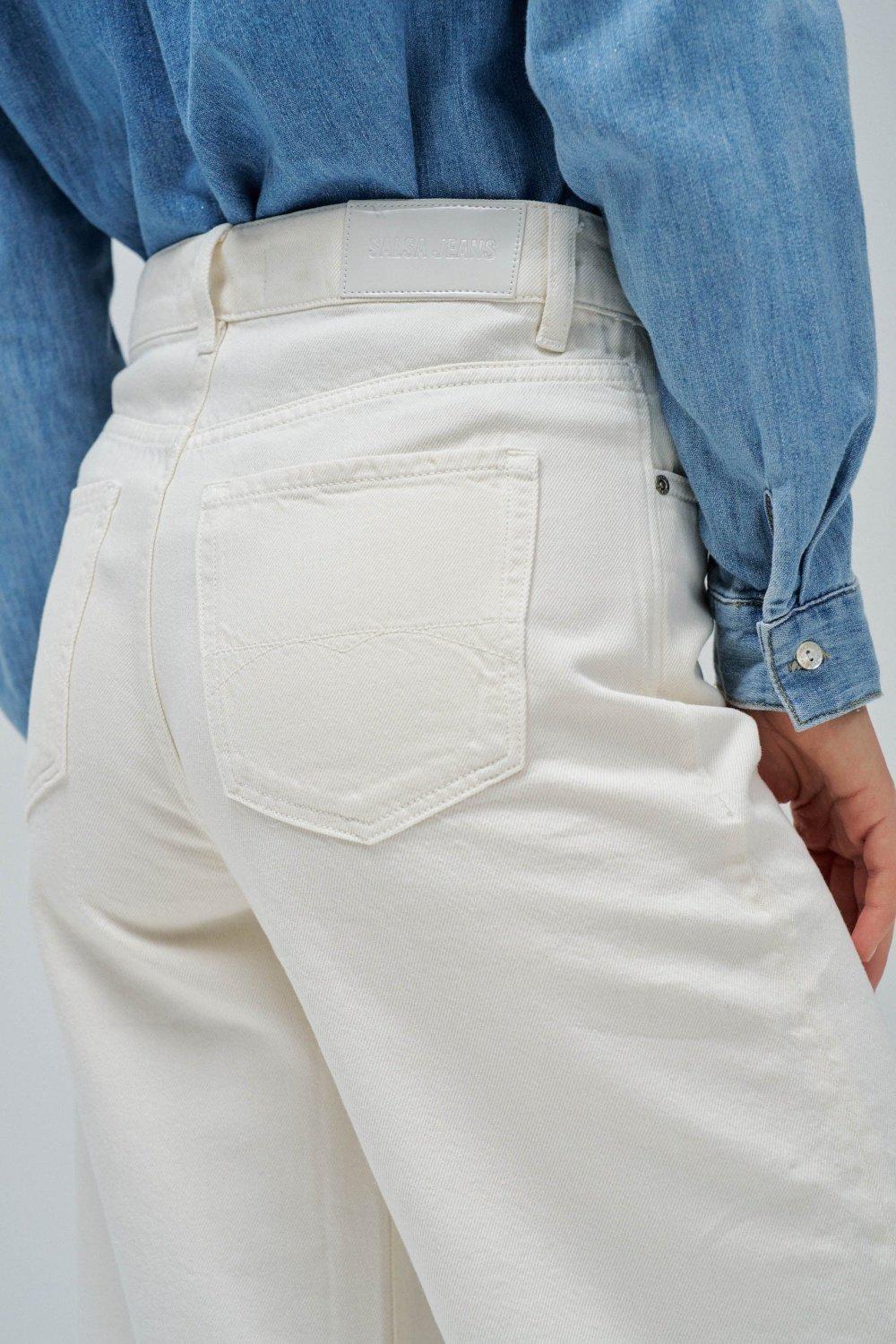 Beige Plain Wide-Leg Jeans, , large image number 4