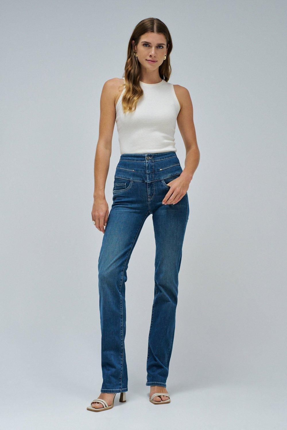 Flare Waist Jeans , Blue, medium
