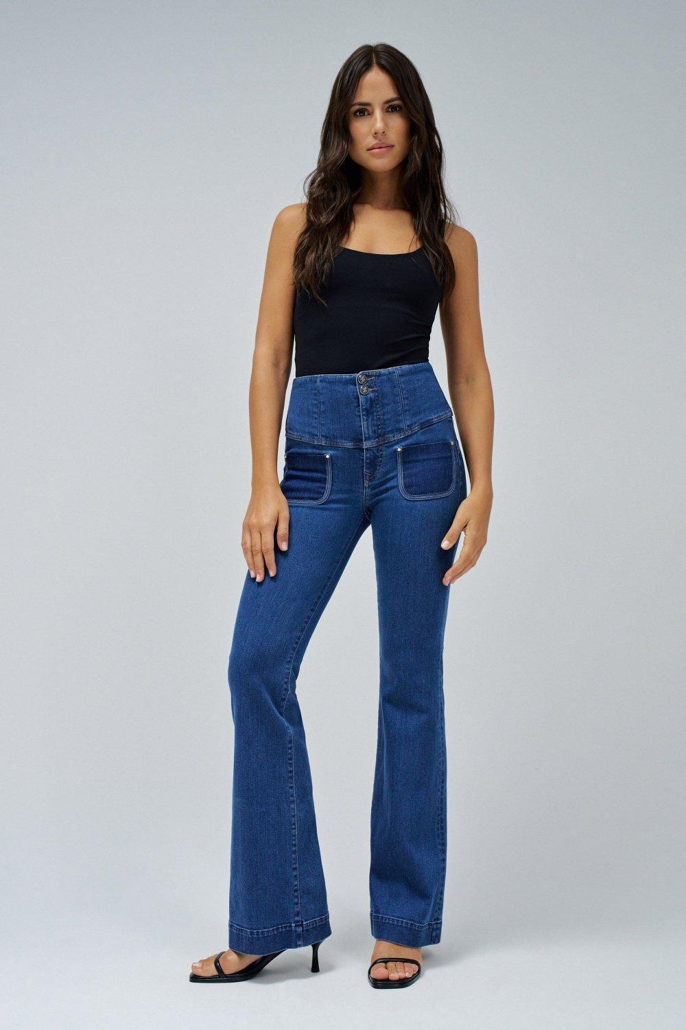 Blue Diva Push In Flare Jeans, , large image number 1