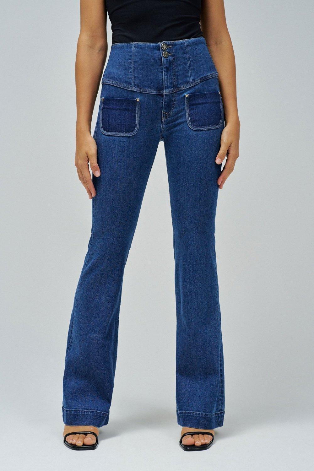 Diva Push In Flare Jeans, Blue, medium