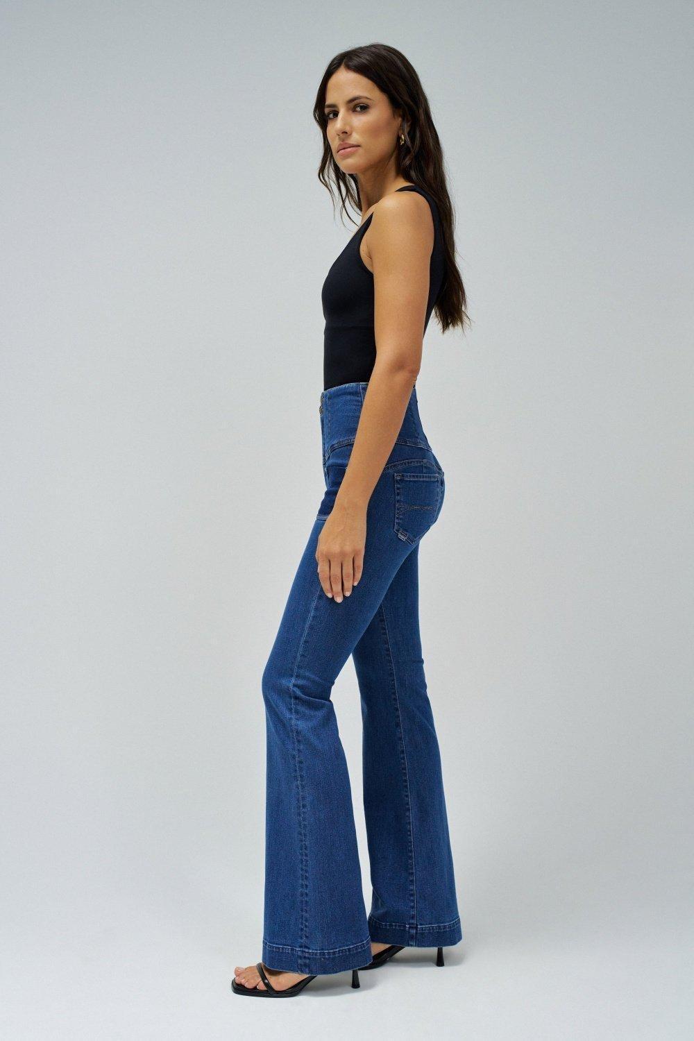 Diva Push In Flare Jeans, Blue, medium