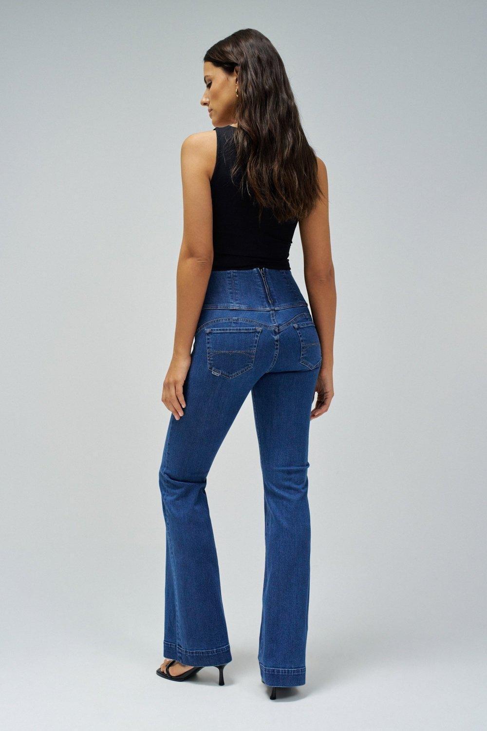 Diva Push In Flare Jeans, Blue, large image number 3