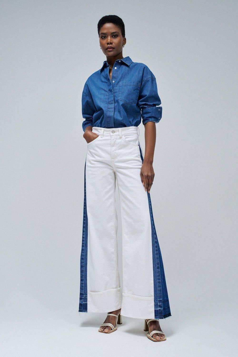 Faith Push In Wide Jeans, White, medium