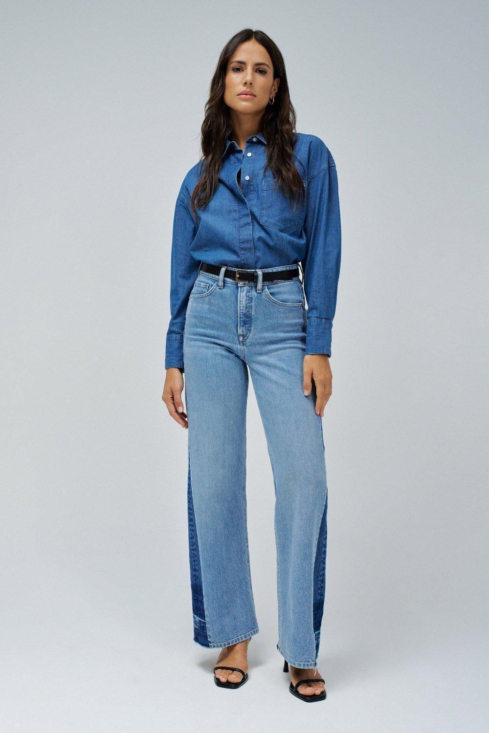 Faith Push In Wide Jeans&nbsp;, Blue, medium