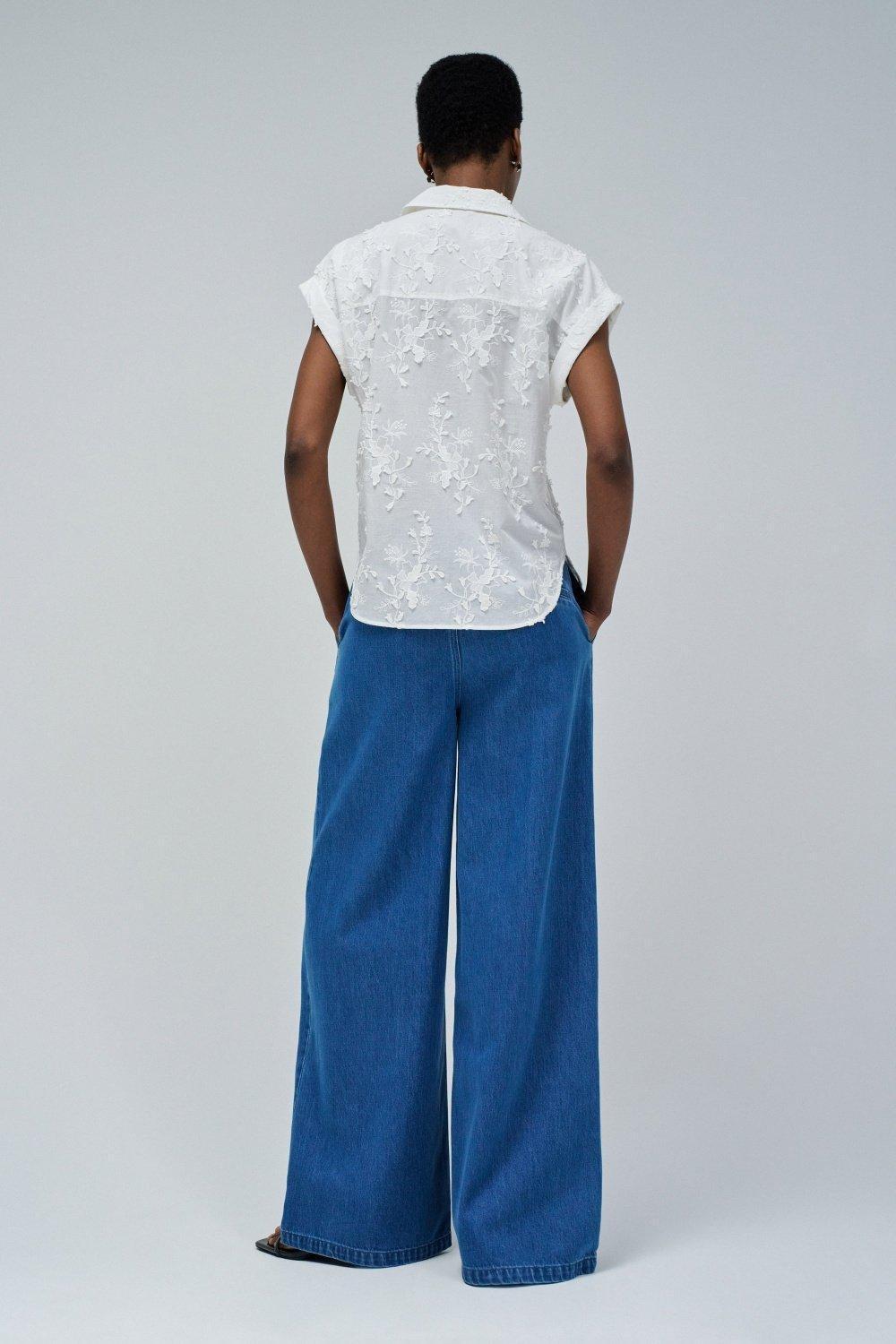 Top With Floral Embroidery , White, large image number 3