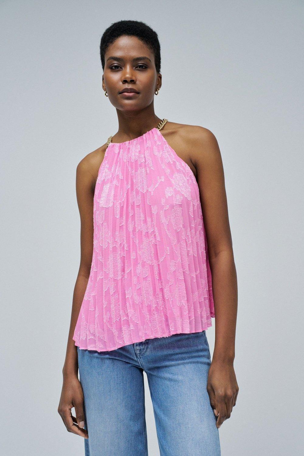 Pink Pleated Top, , medium