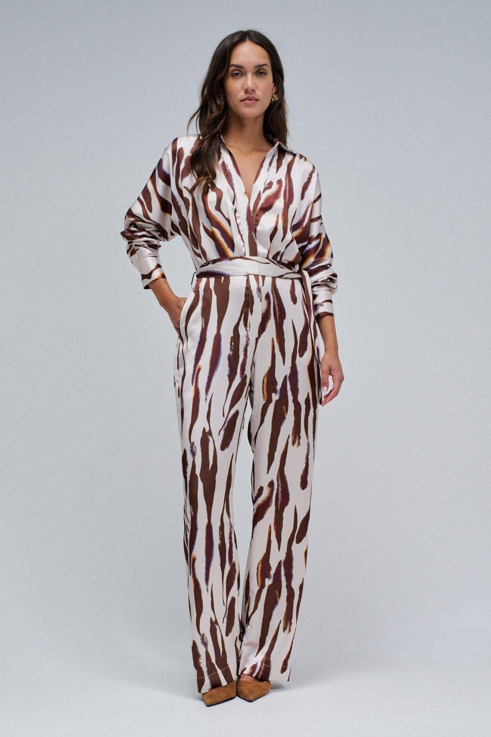 Animal Print Jumpsuit, Brown, medium