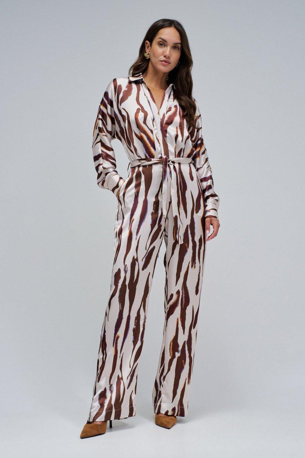 Animal Print Jumpsuit, Brown, medium