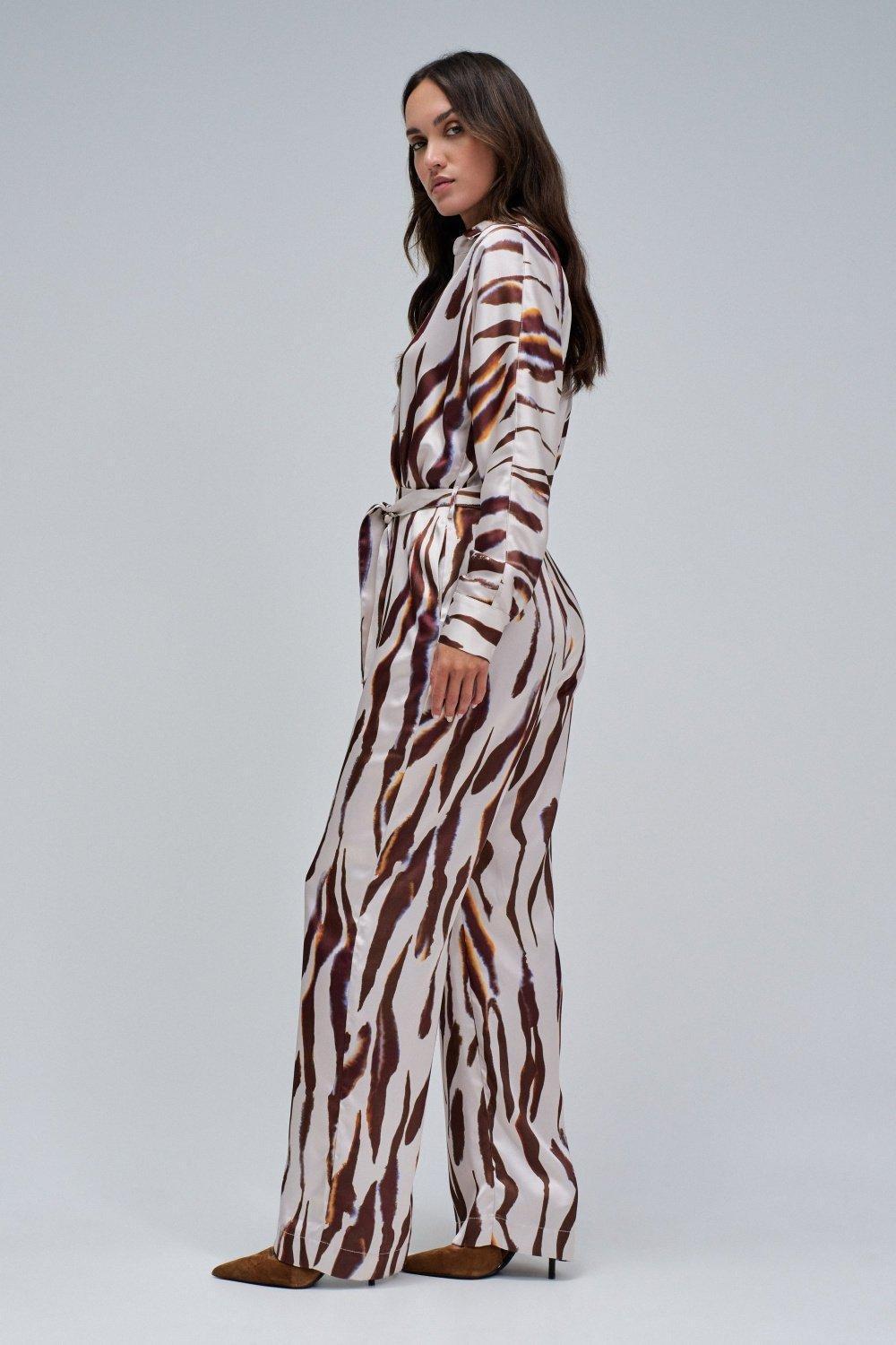 Animal Print Jumpsuit, Brown, medium