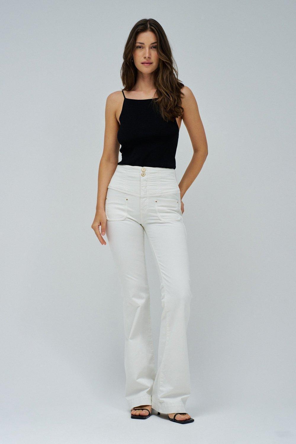 Diva Flare Front Pockets Jeans&nbsp;, White, medium