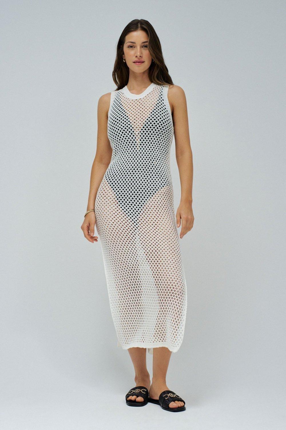 Crochet Dress , Beige, medium