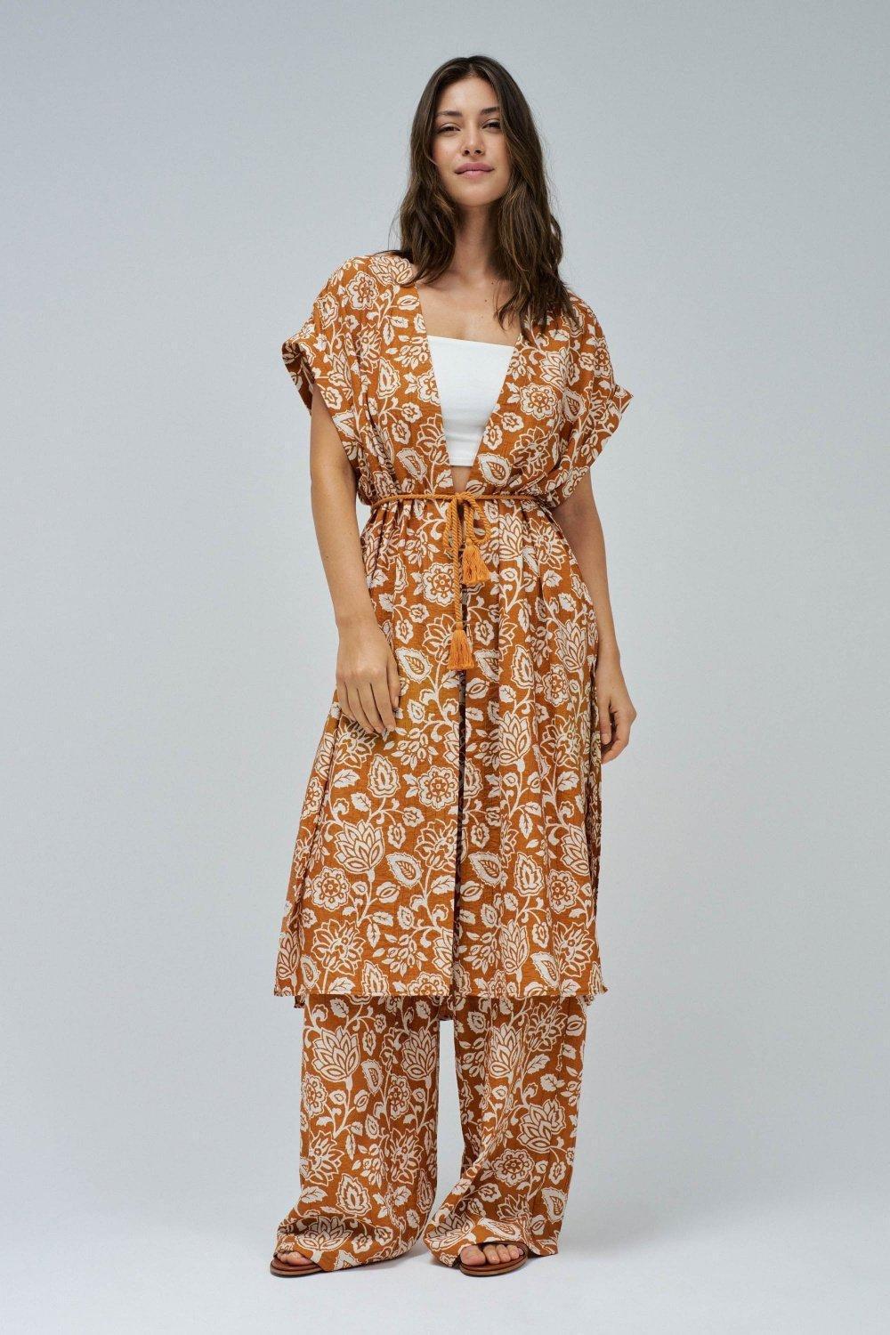 Orange Kimono Midi, , large image number 1