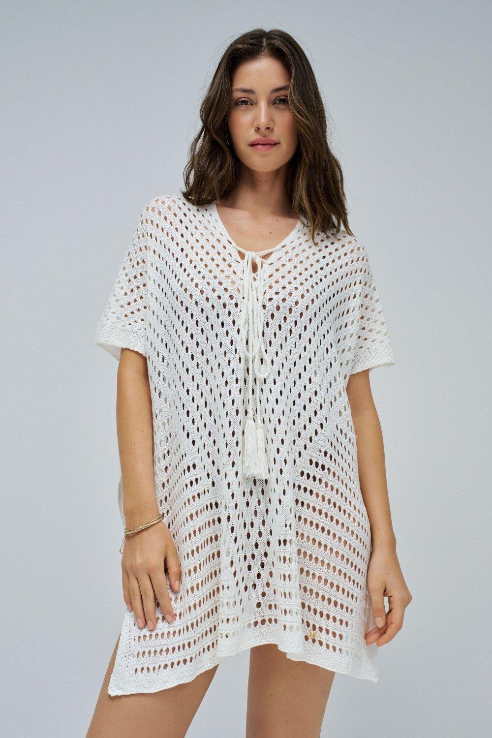 Beige Crochet Poncho, 2101_110, large image number 0