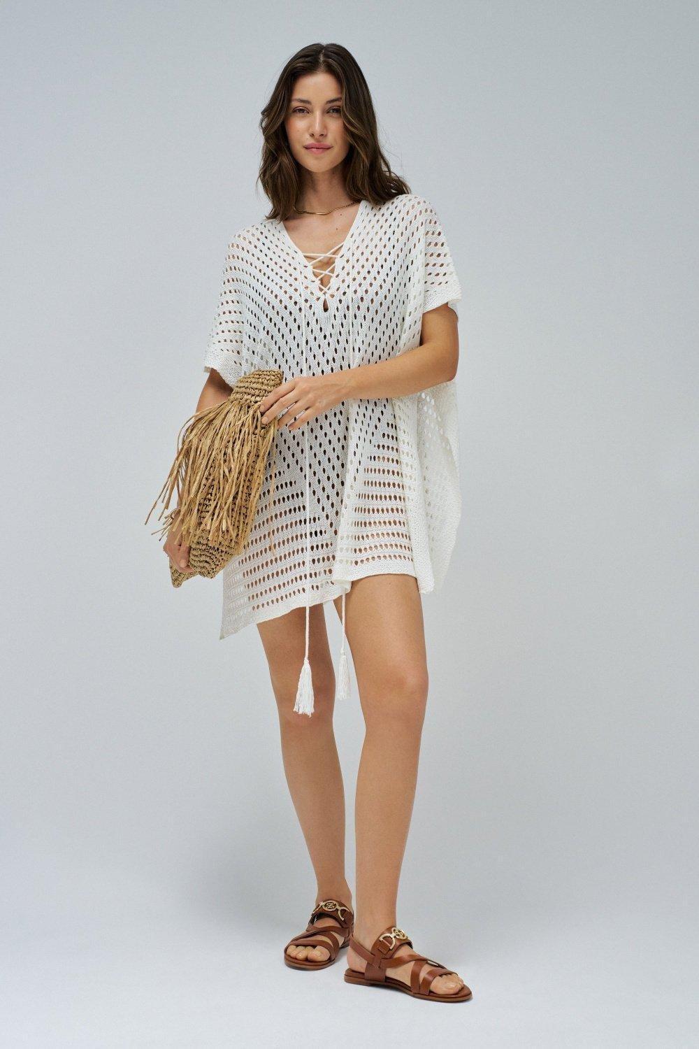 Beige Crochet Poncho, 2101_110, large image number 1