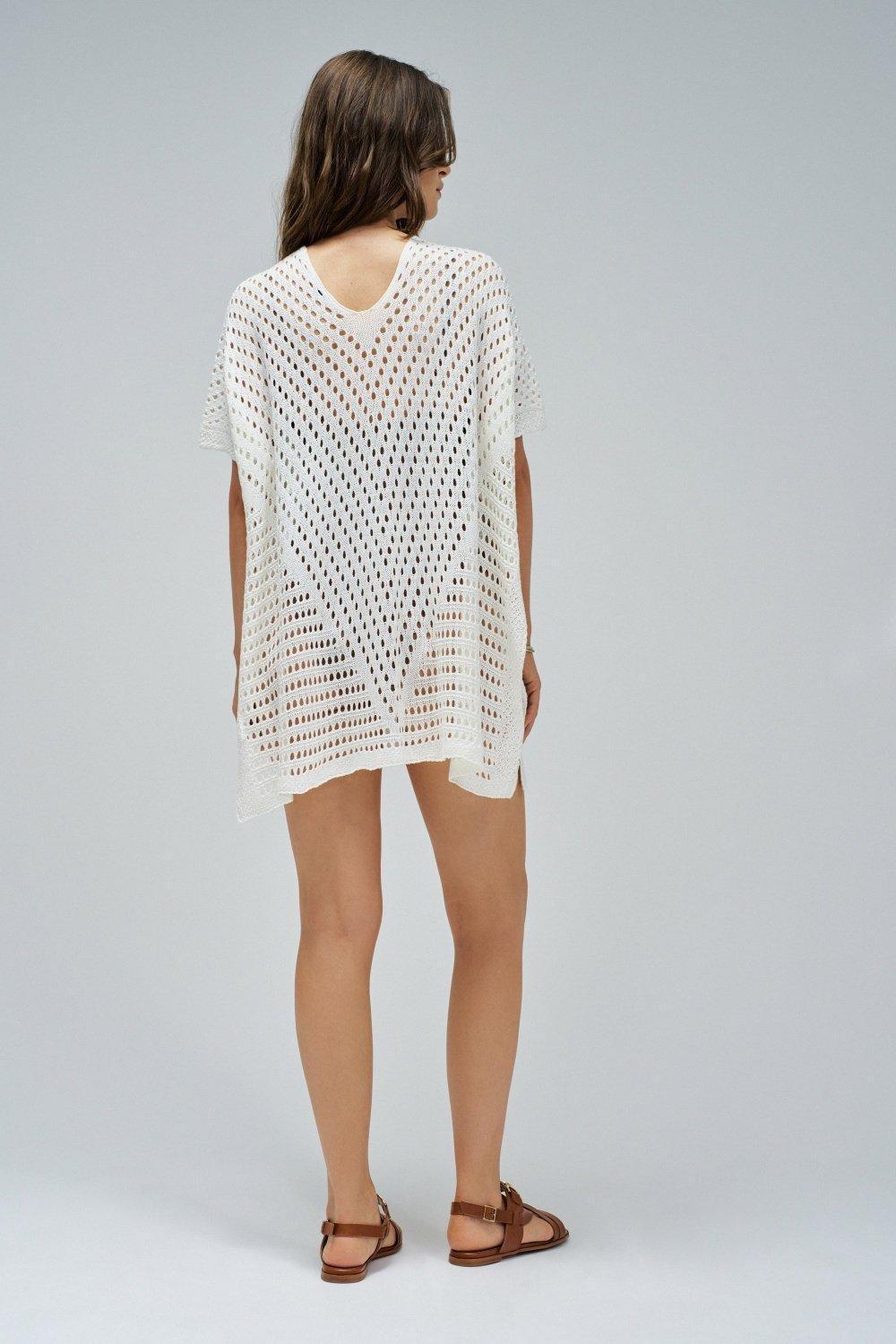 Beige Crochet Poncho, 2101_110, large image number 3