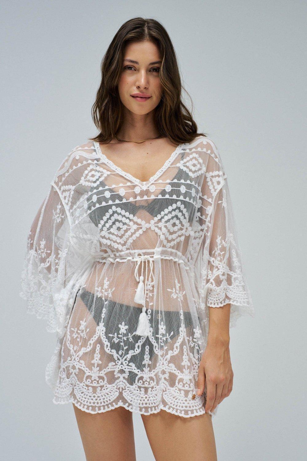 Transparent Tunic , Beige, medium