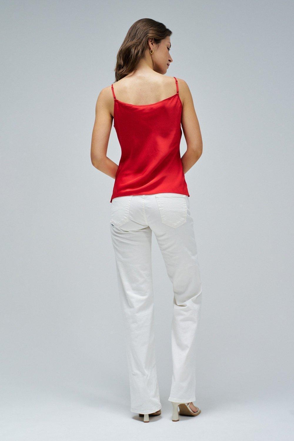 Red Satin Top With Lace, , large image number 3