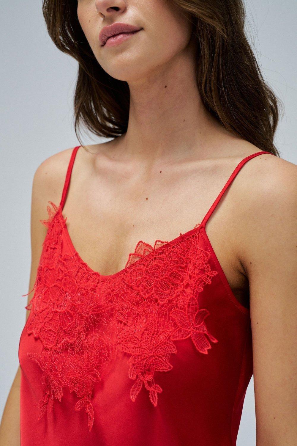 Red Satin Top With Lace, , large image number 4