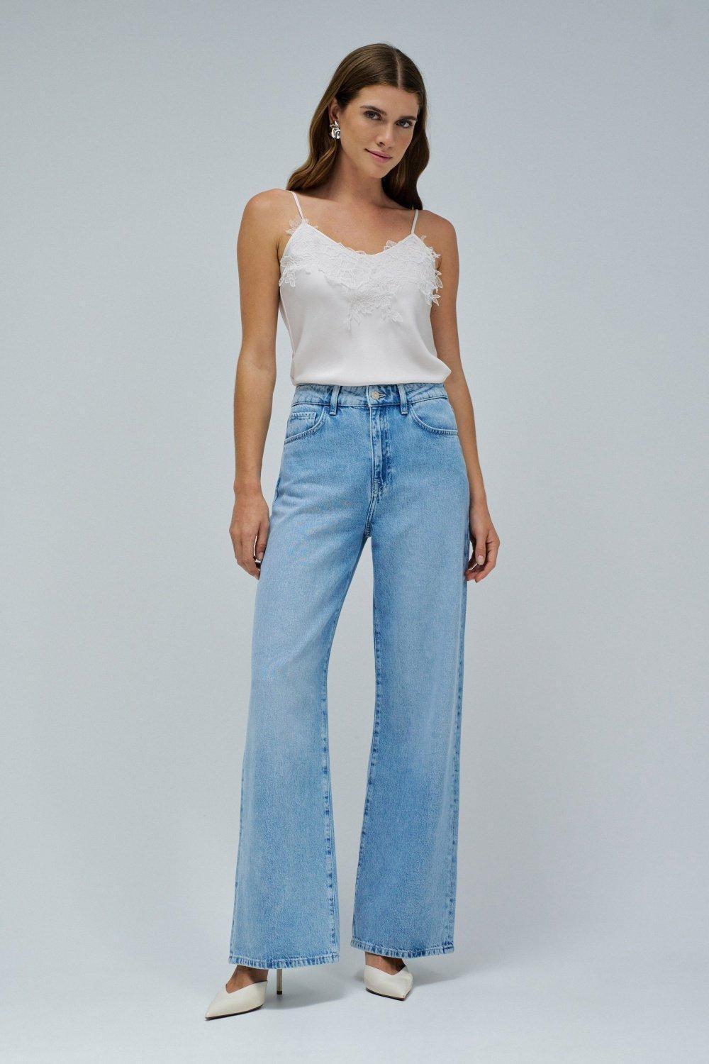 Satin Top With Lace&nbsp;, Beige, medium