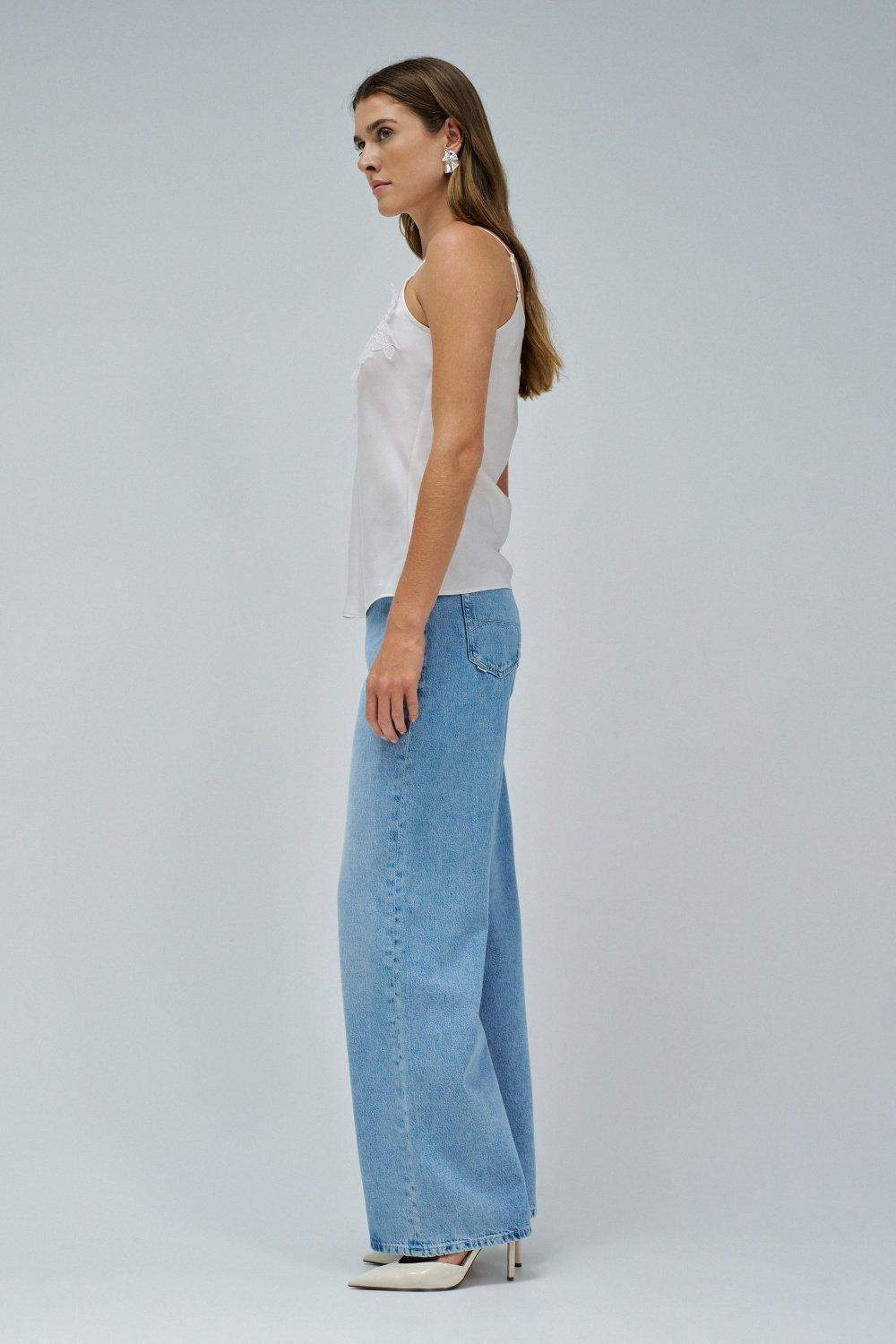 Satin Top With Lace, Beige, medium