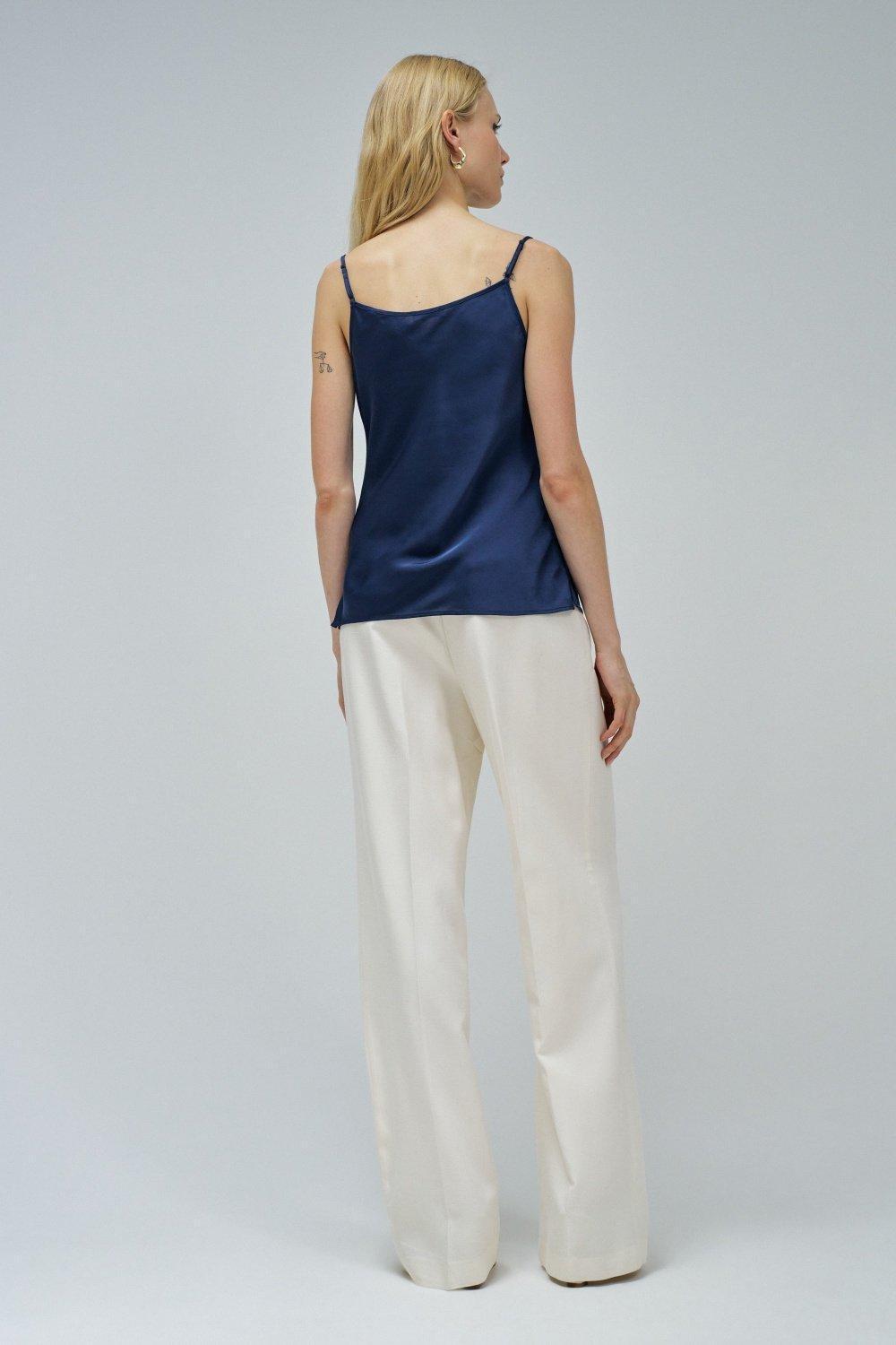 Satin Top With Lace , Blue, large image number 3